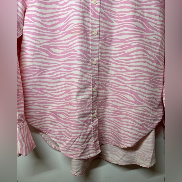 Grey Lab LA Zebra Animal Print Button Up Collared Pink Light Cream Shirt Size S - Picture 9 of 15